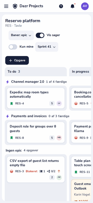 En projekttavle i Dazr Projects på en telefon