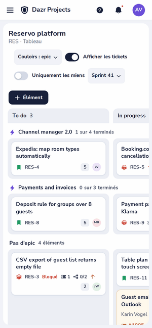Un tableau de projet dans Dazr Projects sur un téléphone