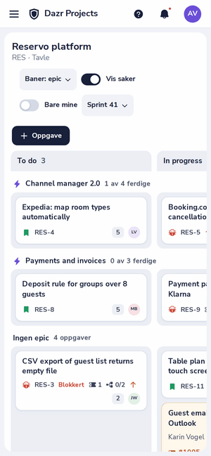 En prosjekttavle i Dazr Projects på en telefon