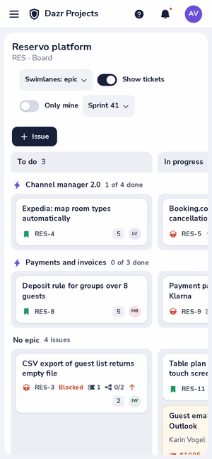 A project board in Dazr Projects on a phone